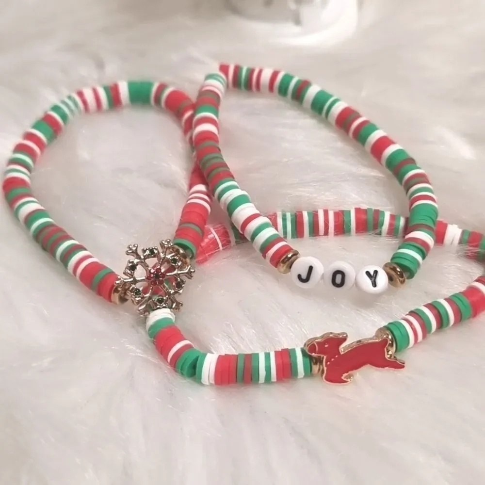 👋 CHRISTMAS STACKING BRACELET SET charm adjustable joy snowflake reindeer